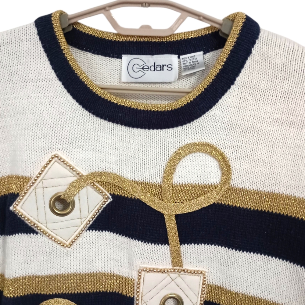 Vtg Cedars Nautical Sweater M Oversized Coastal Ramie Preppy Yacht Club Chunky - Picture 8 of 16